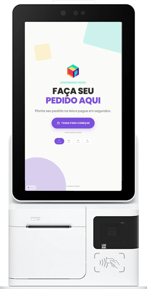 Pagalee Totem na tela inicial de autoatendimento, com o Faça seu pedido aqui
